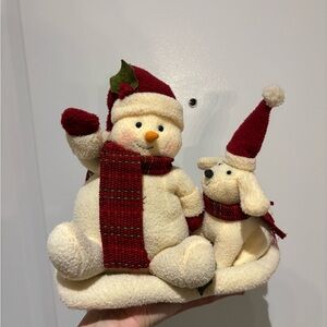 Hallmark Vintage Jingle Pals musical animated plush snowman&dog set (no music)